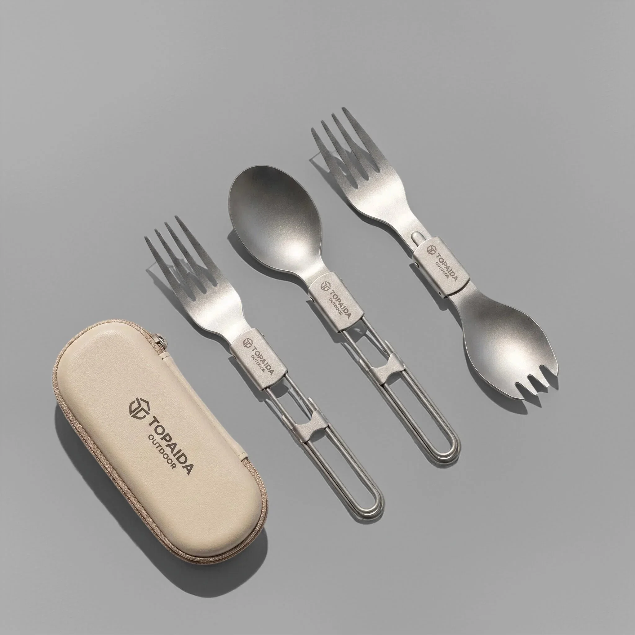 Foldable Solid Titanium Outdoor Spoon & Fork Combo